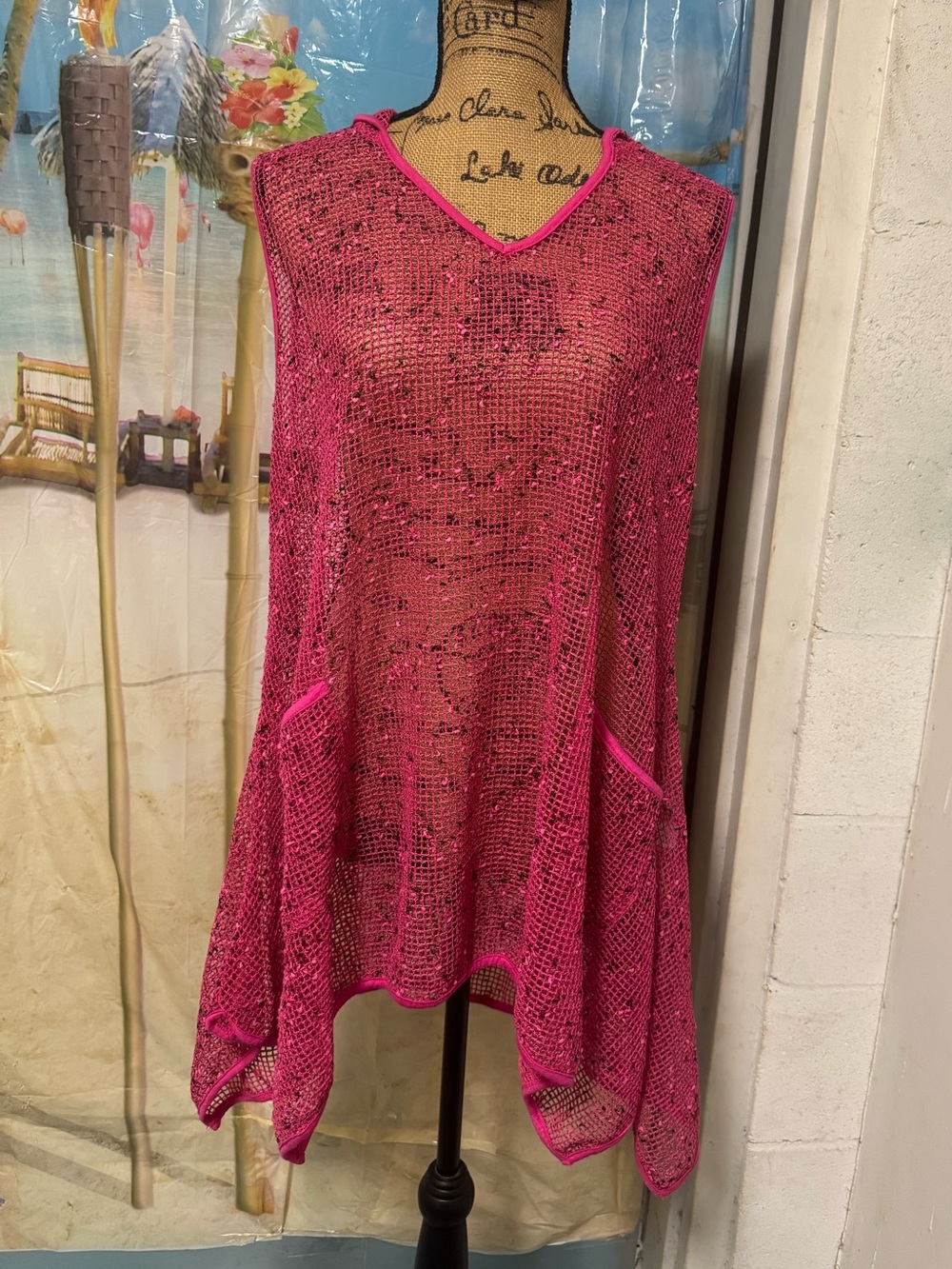 Hot Pink Crochet Style Swim Coverup